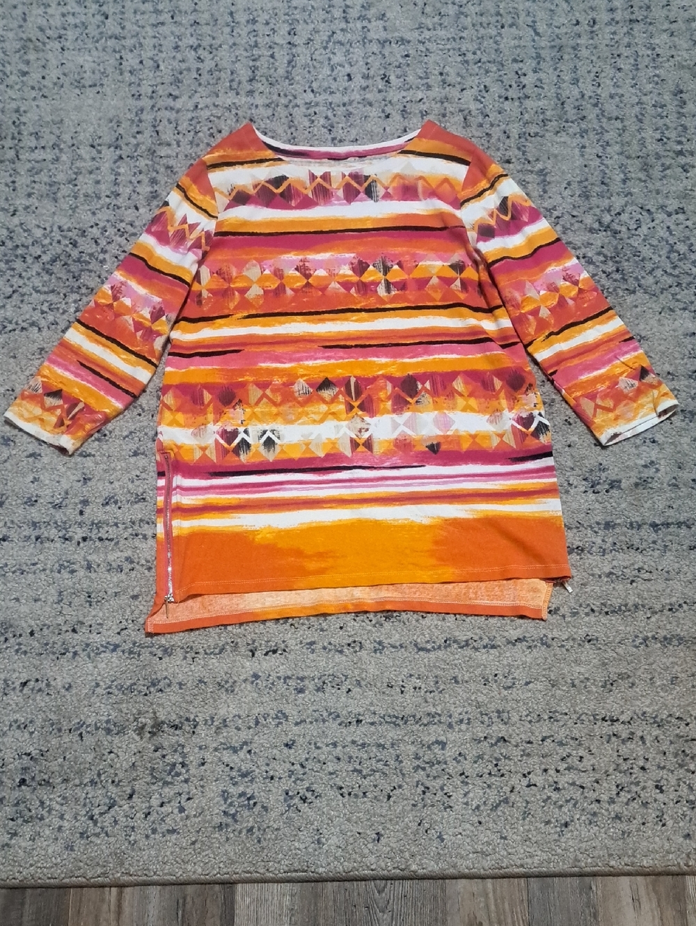Source Unknown Orange Pink Striped Geometric Long Sleeve Top